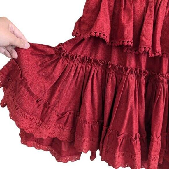 MISA Los Angeles Ruffled Rust Red Linen Mini Dress, Women's Size Small - Picture 7 of 8